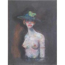 Attributed to Kees van Dongen (1877-1968) French/Dutch unframed pastel on black paper, Topless wo...