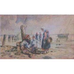 Late 19th century English School four watercolours, Studies of fisherfolk, boats at sea and child...