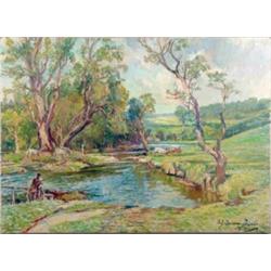 Samuel John Lamorna Birch (1869-1955) oil on canvas, "In The Avon Country", signed and dated 1954...