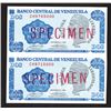 Image 1 : Banco Central De Venezuela, 1989 Essay Paper Trial Banknote Pair.