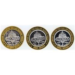 Lot of (3) Eldorado Reno $10 Casino Gaming Token .999 Fine Silver Limited Editio