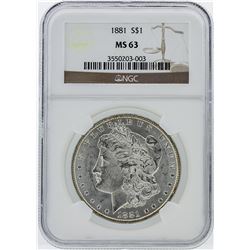 1881 Morgan Silver Dollar Coin NGC Graded MS63