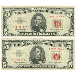1963 $5 Red Seal Note Lot of 2