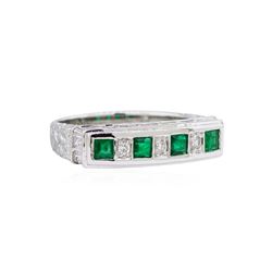 18KT White Gold 0.45ctw Emerald and Diamond Ring