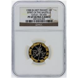 1988 Bi-Met France 10F Gold-Silver Coin NGC PF69 Ultra Cameo