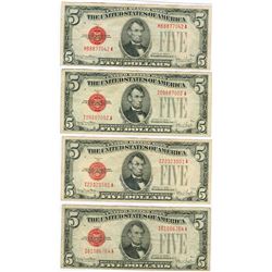 1928F $5 Red Seal Note Lot of 4