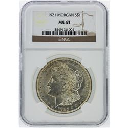 1921 Morgan Silver Dollar Coin NGC Graded MS63