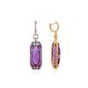 Image 2 : 14KT Rose Gold 37.70ctw Amethyst and Diamond Dangle Earrings