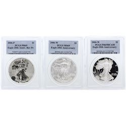 3 Coin Set 2006 Silver Eagle 20th Anniversary NGC Graded Coins