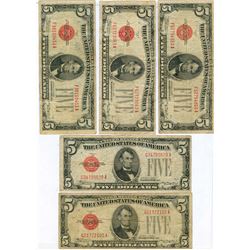 1928C $5 Red Seal Note Lot of 5