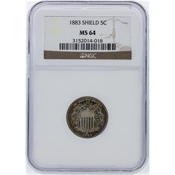 1883 5C Shield Nickel Coin NGC Graded MS64