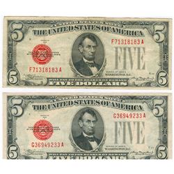 1928C $5 Red Seal Note Lot of 2