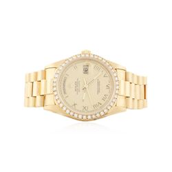 Men's 18KT Yellow Gold Rolex Diamond DayDate Watch Diamond Bezel and Dial