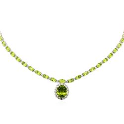 14KT White Gold 31.28ctw Peridot and Diamond Necklace