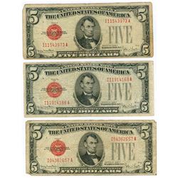 1928F $5 Red Seal Note Lot of 3