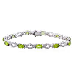 14KT White Gold 5.48ctw Peridot and Diamond Bracelet