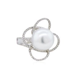 18KT White Gold 13mm Pearl and 0.45ctw Diamond Ring