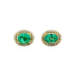 14KT Yellow Gold 1.12ctw Emerald and Diamond Earrings