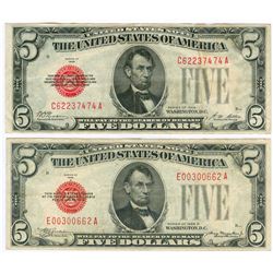 1928 $5 Red Seal Note Lot of 2