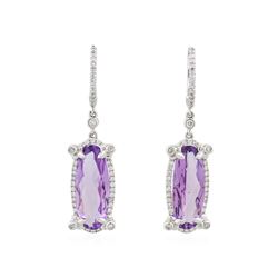 14KT White Gold 8.00ctw Amethyst and Diamond Dangle Earrings