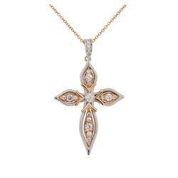 14KT Two-Tone Gold 0.74ctw Diamond Cross Pendant With Chain