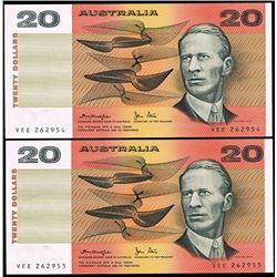 Australia, Twenty Dollars, Knight/Stone (1979) VEE 262954/55 (R.407b)