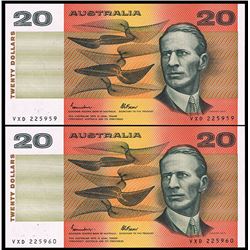 Australia, Twenty Dollars, Johnston/Fraser (1985) VXD 225959/60 (R.409a)