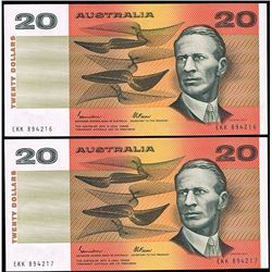 Australia, Twenty Dollars, Johnston/Fraser (1985) EKK 894216/17 (R.409b)