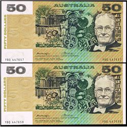Australia, Fifty Dollars, Knight/Wheeler (1976) YBQ 447657/58 (R.506b)