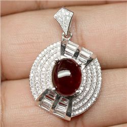 STERLING SILVER RED HESSONITE GARNET PENDANT