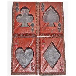 SET OF FOUR CARVED WOOD PLAYING CARDS ASHTRAYS