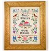 Image 1 : 1958 CROSS STITCH SAMPLER IN GOLD GILT FRAME