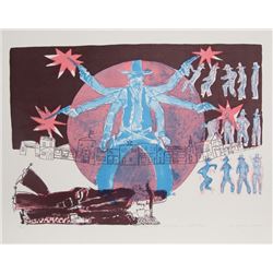 Warrington Colescott, A Wild West: High Noon for Hoot Gibson, Lithograph