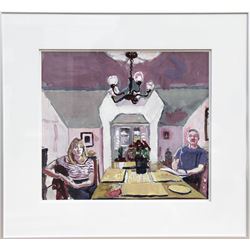 Mel Leipzig, Couple at Dining Room Table, Acrylic Painting