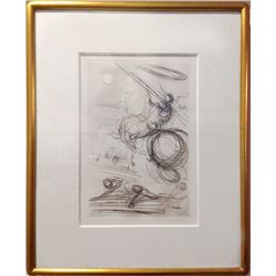 Salvador Dali, Deux Fatrasies (Diogene en son Tonneau) Restrike Etching
