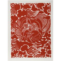 Manuel Izqueirdo, Marine Garden (Red) Woodcut