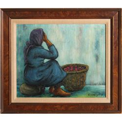 Zvi Livni, Market Woman, Oil Painting