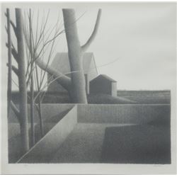 Robert Kipniss, T Fence Two Buildings, Lithograph