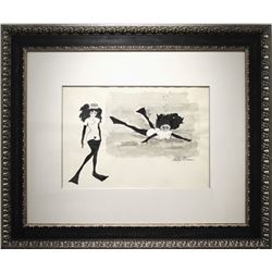 LeRoy Neiman, Scuba Femlin Girls for Playboy, Ink and Wash Drawing