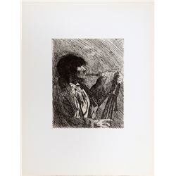 Joseph Stella, Bagpipe Player, Aquatint Etching