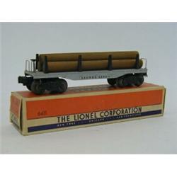 A BOXED LIONEL TRAINS FLAT CAR, No.6411, with timber, O Gauge  30-40...