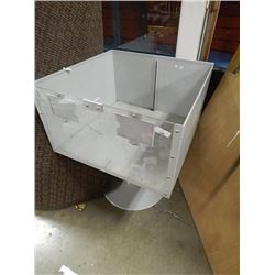COMMERCIAL METAL STORE DISPLAY BIN ON PEDESTAL - GREY - CAN BE 1 OR 2 COMPARTMENT