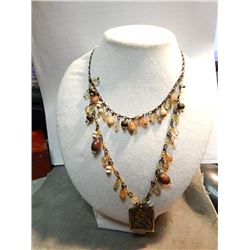 VINTAGE NECKLACE - BEADS AND SOLID BRASS PENDANT (MADONA & CHILD)