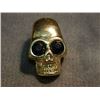 Image 2 : PENDANT - BRASS? SKULL (NON-FEROUS) - WITH BLACK EYES - ONYX? - ~1" X ½"