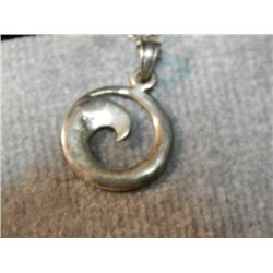 NECKLACE - SILVER - HAND CRAFTED DOUBLE SIDED SWIRL - ON CHAIN WITH SPINNING LOCK CLASP - RETAIL ~$6