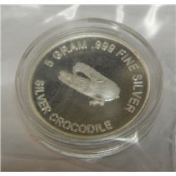 COLLECTOR'S BULLION ROUND - .999 FINE SILVER "AUSTRALIAN MINT" ROUNDS - 5 GRAMS - CROCODILE MOTIF - 