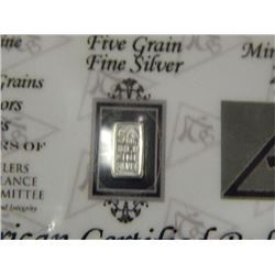 BULLION - .999 SILVER USA MINT - 5 G EACH - SEALED AND CERIFIED WITH ASSAY CARD – 5 X BID