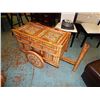 Image 1 : HAND CRAFTED AND PAINT BAR SERVING CART - FOLK ART DESIGN - INCLUDED TWO TRAYS AND STORAGE FOR 9 BOT