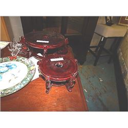 MAHOGANY PLANT STANDS - 6" DIAMETER &  4" DIAMETER - 2 PC SET - NEW
