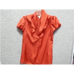LADIES TOP - USED - BANANA REPUBLIC - ORANGE S/S BOW AT NECK - SIZE X-SMALL